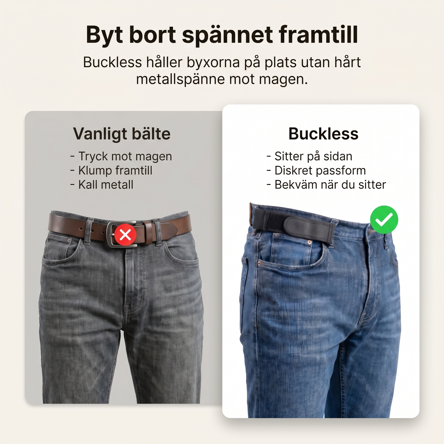 Buckless™ Komfortbälte för hela dagen